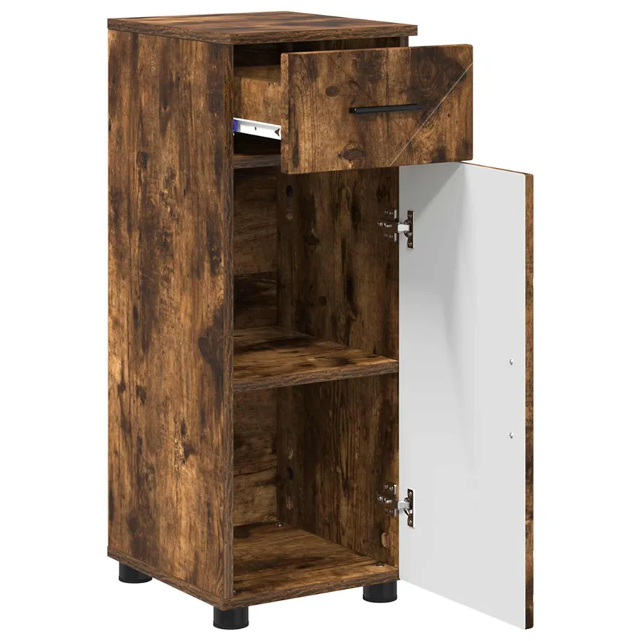 Cabinet de salle de bain avec tiroir Chêne fumé 30 x 35 x 80 cm - 5