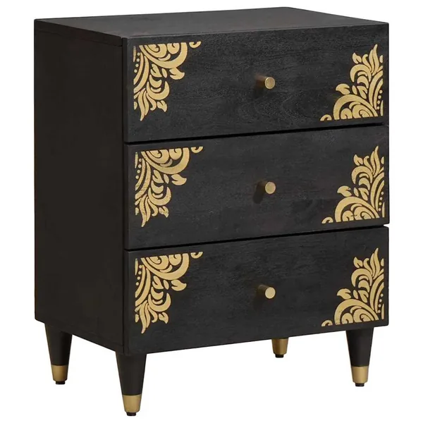 Cabinet de chevet Noir 50 x 33 x 62 cm Bois de mangue massif