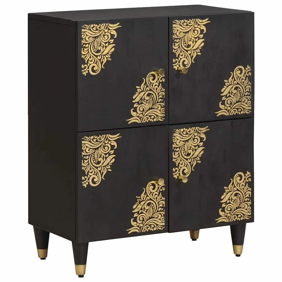 Buffet avec étagère Noir 60 x 33 x 75 cm Bois de mangue massif