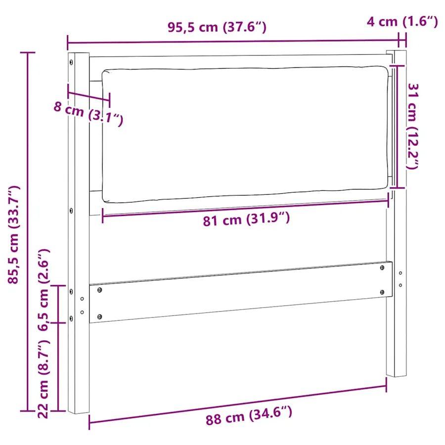 Tête de lit Autre Marron 90 cm Bois massif en pin - 11