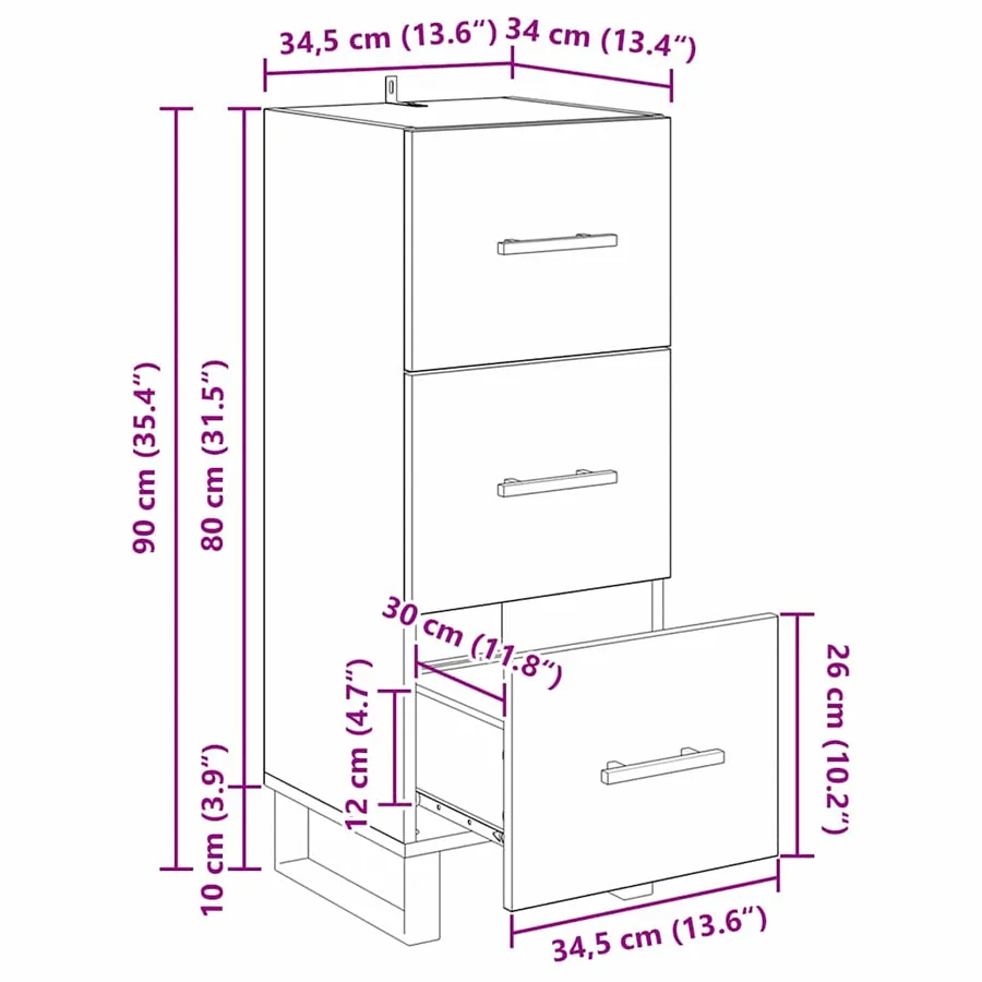 Buffet Chêne noir 34,5 x 34 x 90 cm Bois d'ingénierie et fer - 15
