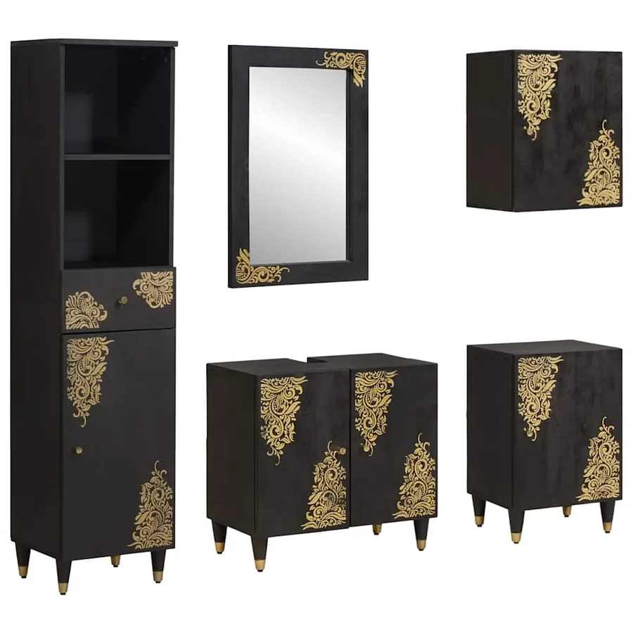 Ensemble de Meubles de Salle de Bain avec tiroir 5 pcs Noir