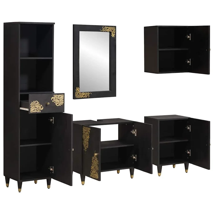 Ensemble de Meubles de Salle de Bain avec tiroir 5 pcs Noir - 2