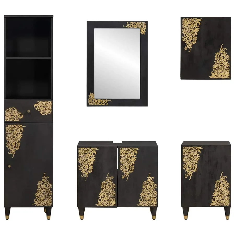 Ensemble de Meubles de Salle de Bain avec tiroir 5 pcs Noir - 8