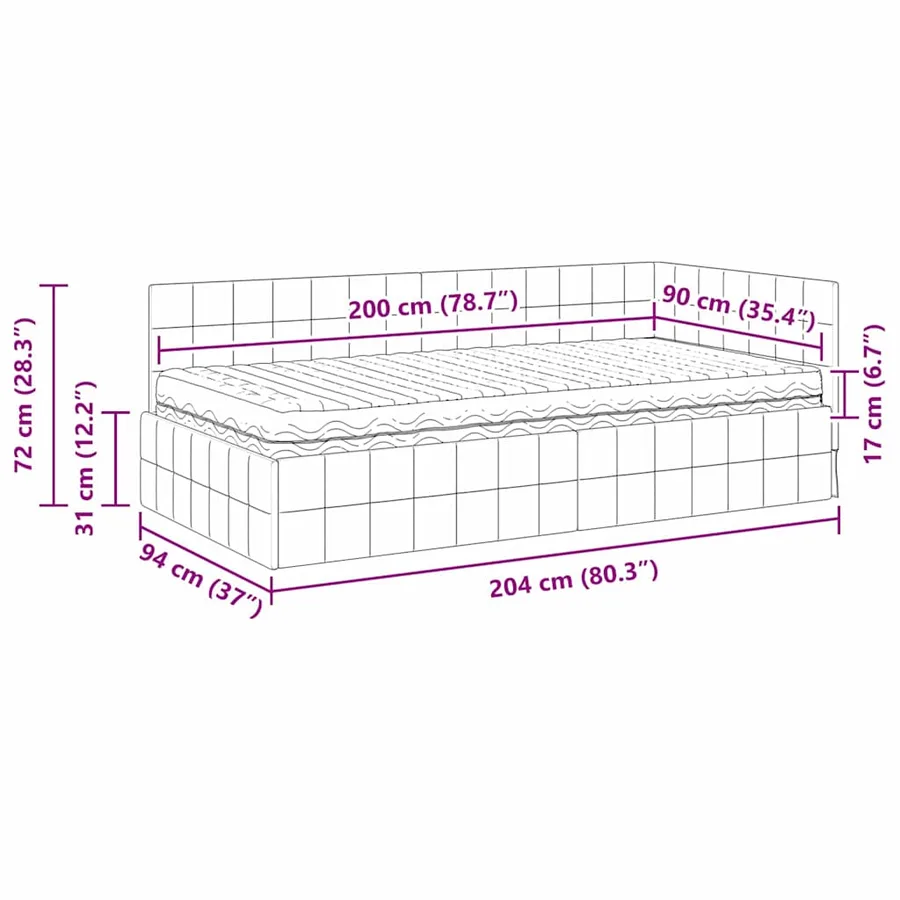 Cadre de lit d'angle avec matelas 2 pcs Turquoise Velours - 14