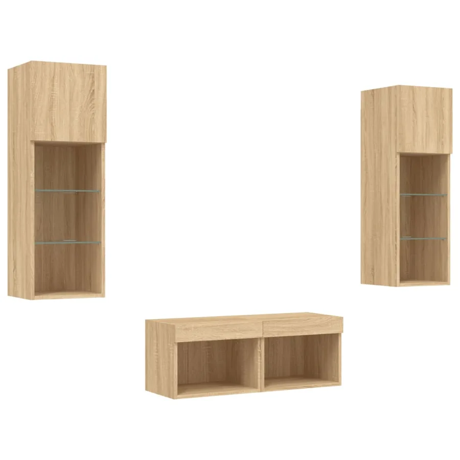 Meuble TV muraux 4 pcs avec lumières LED chêne sonoma - 3