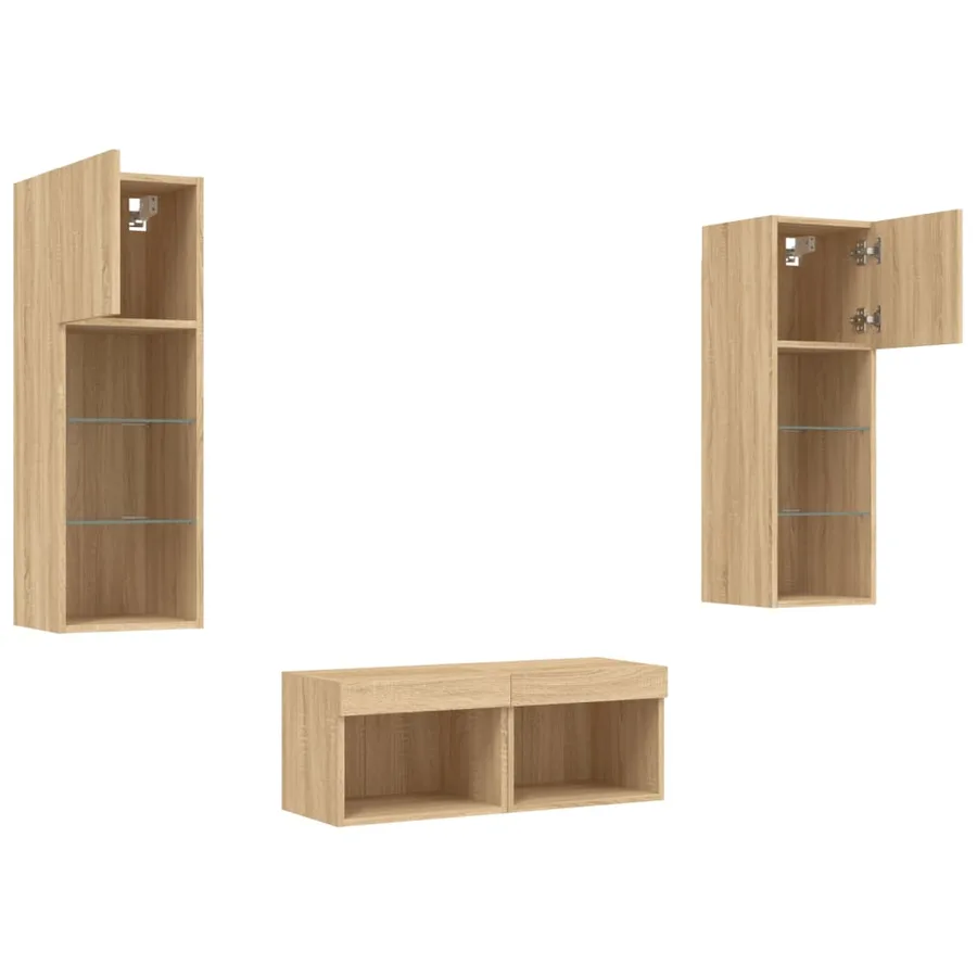 Meuble TV muraux 4 pcs avec lumières LED chêne sonoma - 6