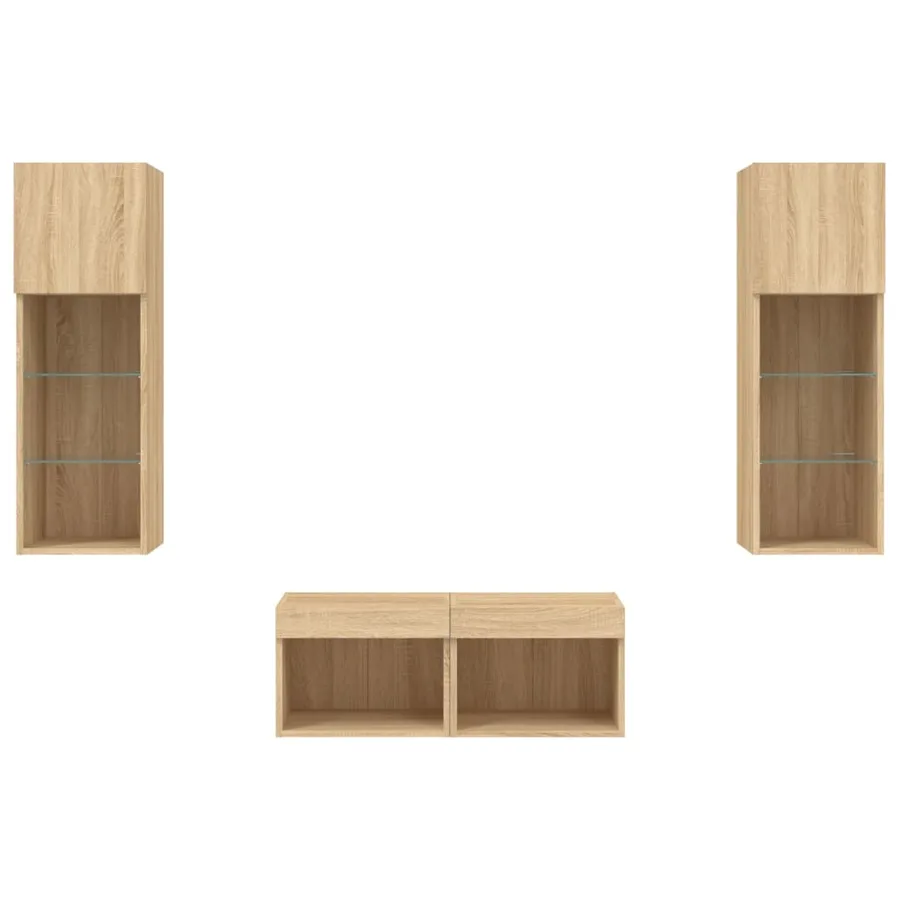 Meuble TV muraux 4 pcs avec lumières LED chêne sonoma - 7