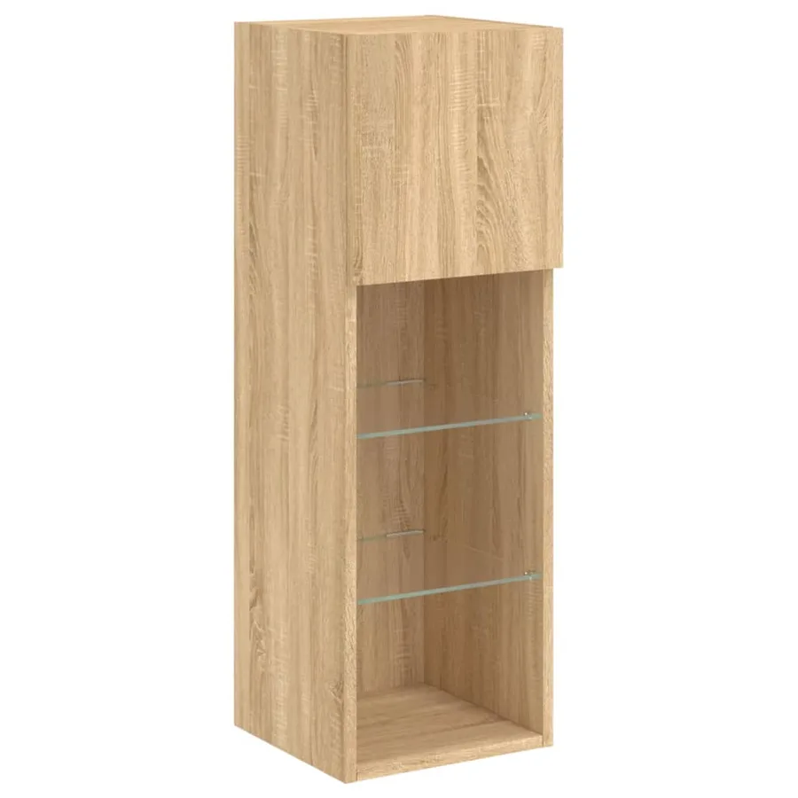 Meuble TV muraux 4 pcs avec lumières LED chêne sonoma - 9