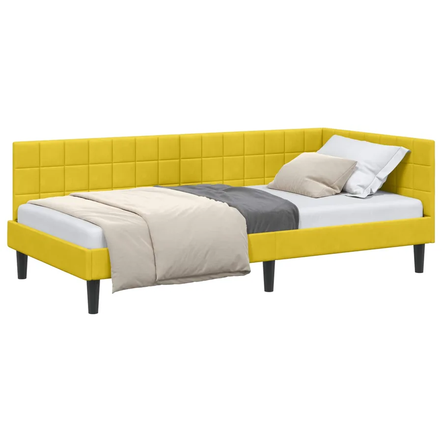 Cadre de lit d'angle Jaune 90 cm x 190 cm Velours - 2