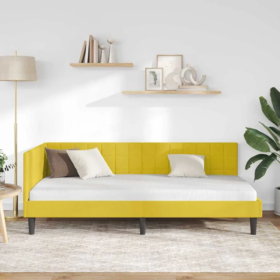 Cadre de lit d'angle Jaune 90 cm x 190 cm Velours - 3