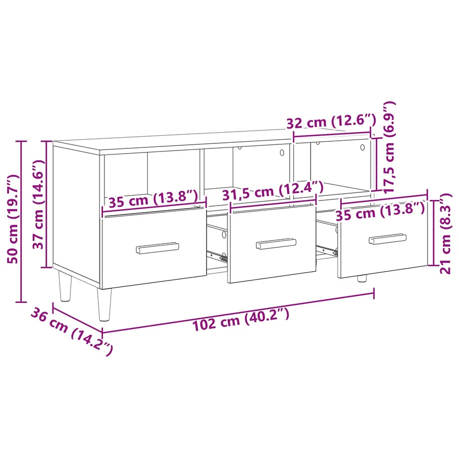 Meuble TV Bois ancien 102 x 36 x 50 cm Bois d'ingénierie - 9