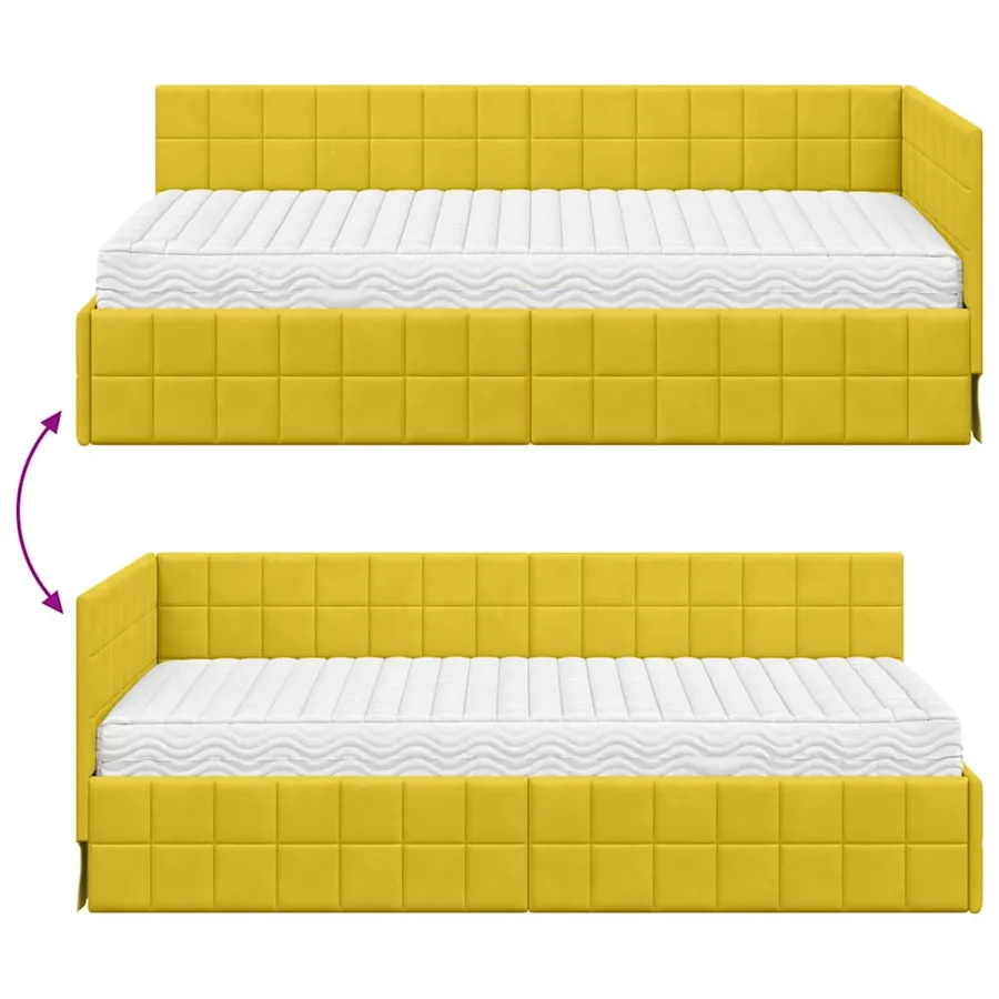 Cadre de lit d'angle avec matelas 2 pcs Jaune Velours - 12