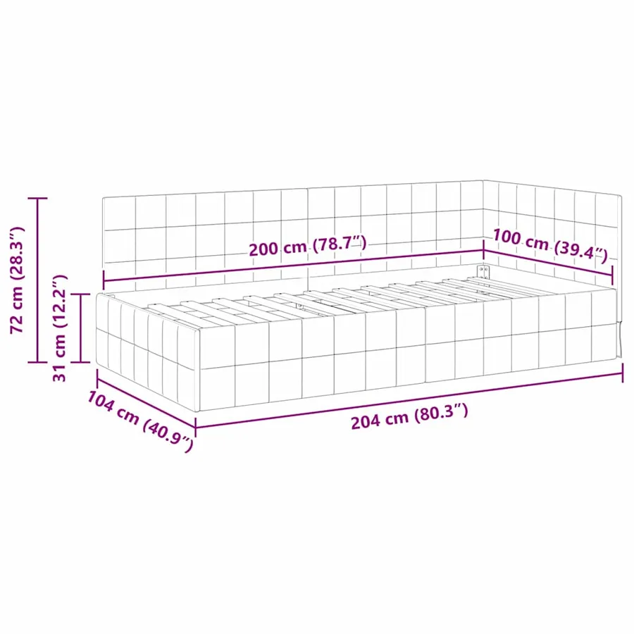 Cadre de lit d'angle Crème 100 cm x 200 cm Velours - 11