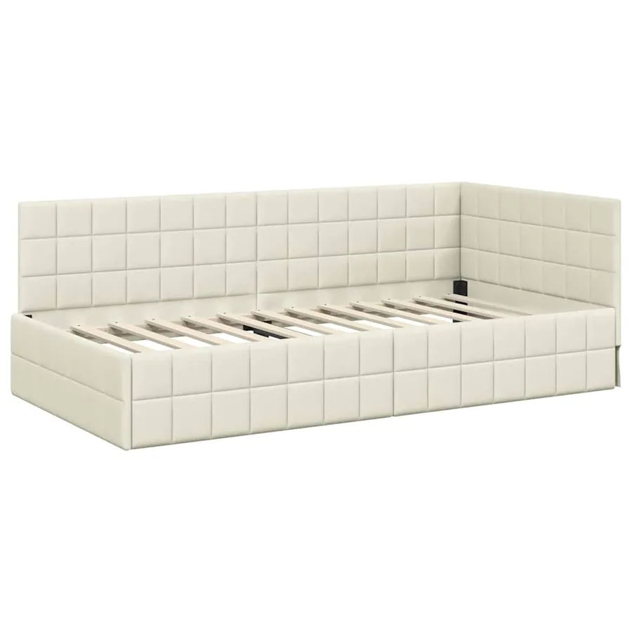 Cadre de lit d'angle Crème 100 cm x 200 cm Velours - 4