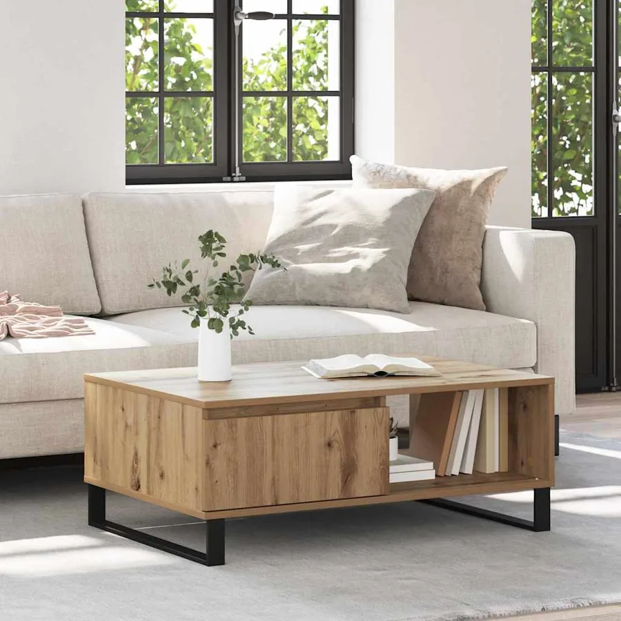 Table basse Chêne artisanal 90 x 60 x 35 cm Bois d'ingénierie
