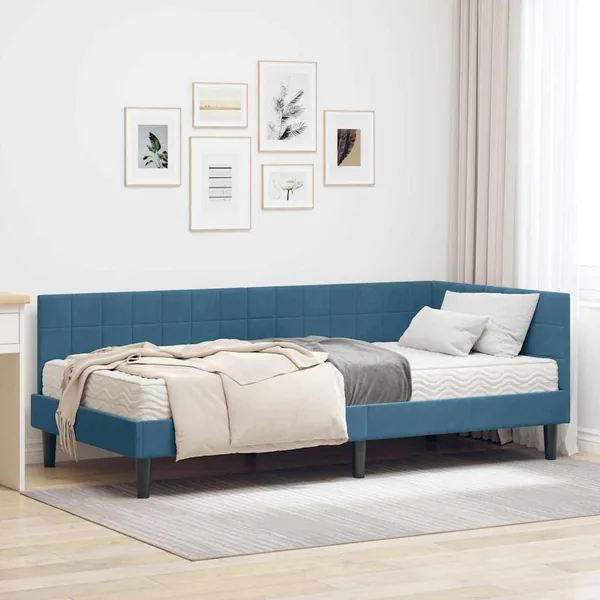 Cadre de lit d'angle avec matelas 2 pcs Bleu Velours
