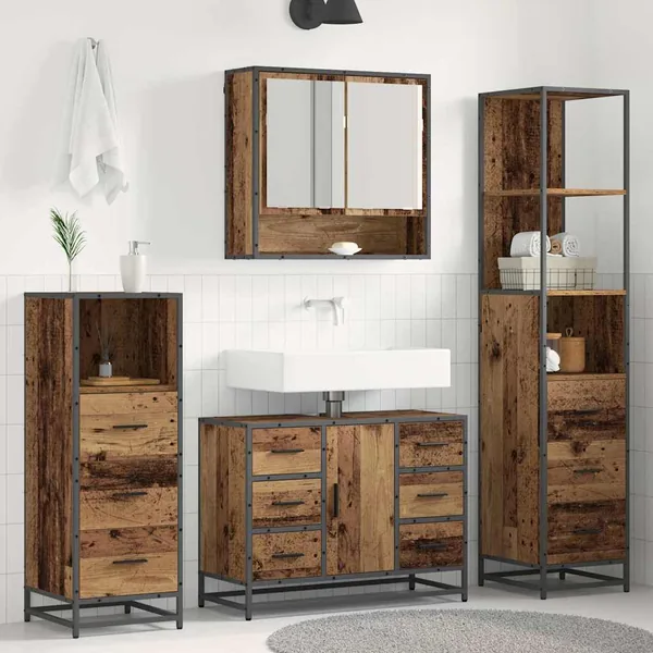 Ensemble de mobilier de salle de bain 4 pcs Bois Ancien