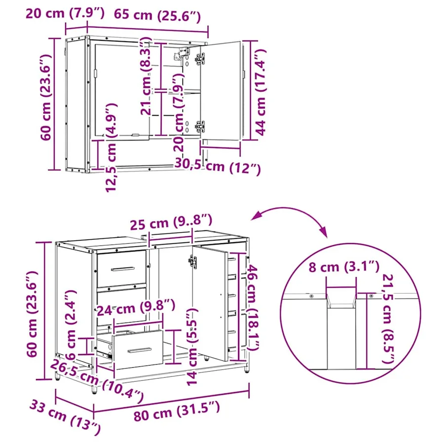 Ensemble de mobilier de salle de bain 4 pcs Bois Ancien - 19