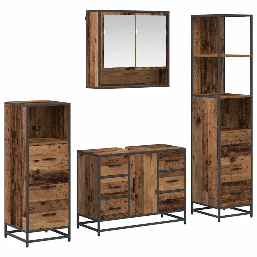 Ensemble de mobilier de salle de bain 4 pcs Bois Ancien - 2