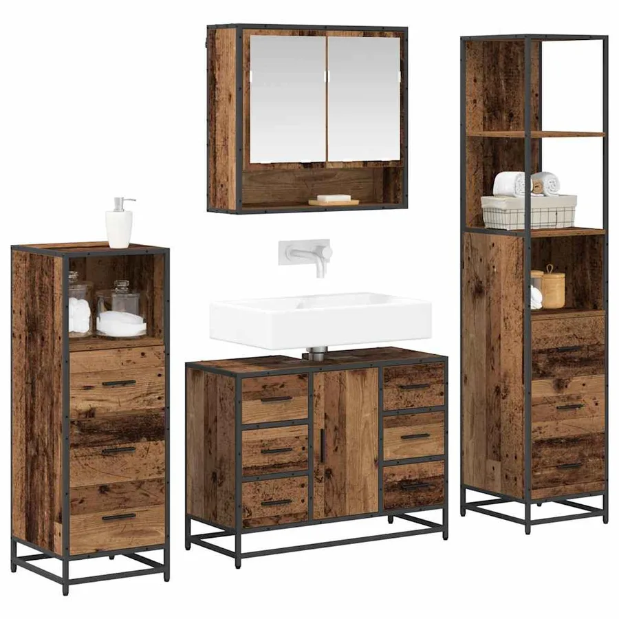 Ensemble de mobilier de salle de bain 4 pcs Bois Ancien - 3