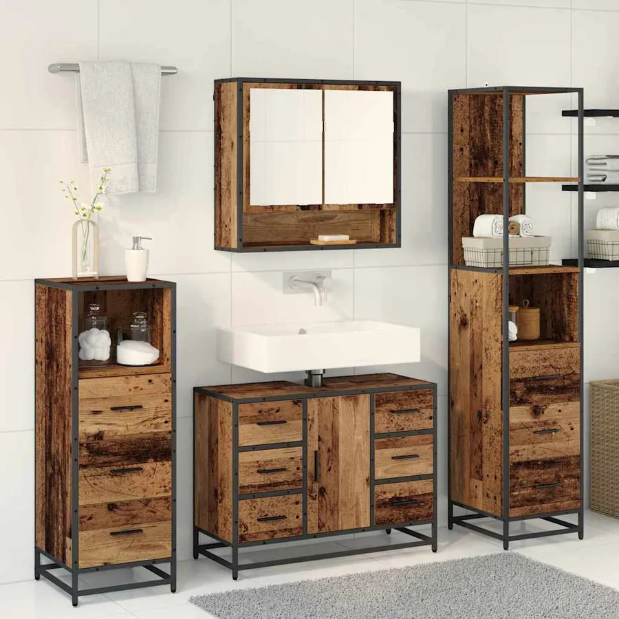 Ensemble de mobilier de salle de bain 4 pcs Bois Ancien - 4