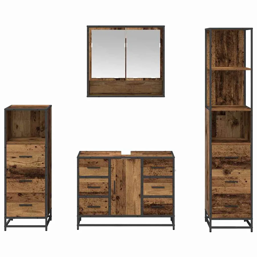 Ensemble de mobilier de salle de bain 4 pcs Bois Ancien - 9
