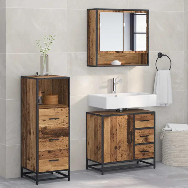 Ensemble de mobilier de salle de bain 3 pcs Bois Ancien