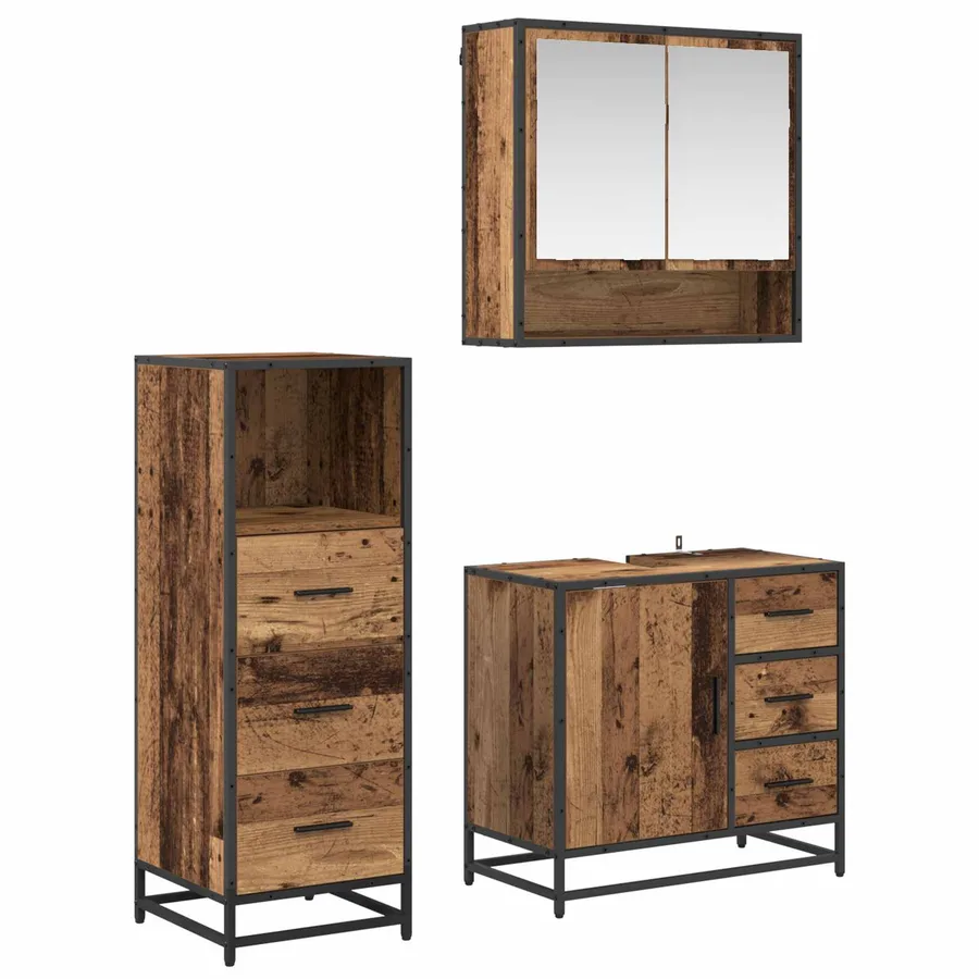 Ensemble de mobilier de salle de bain 3 pcs Bois Ancien - 2