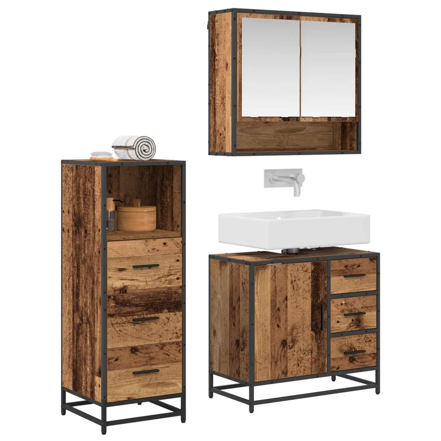 Ensemble de mobilier de salle de bain 3 pcs Bois Ancien - 3