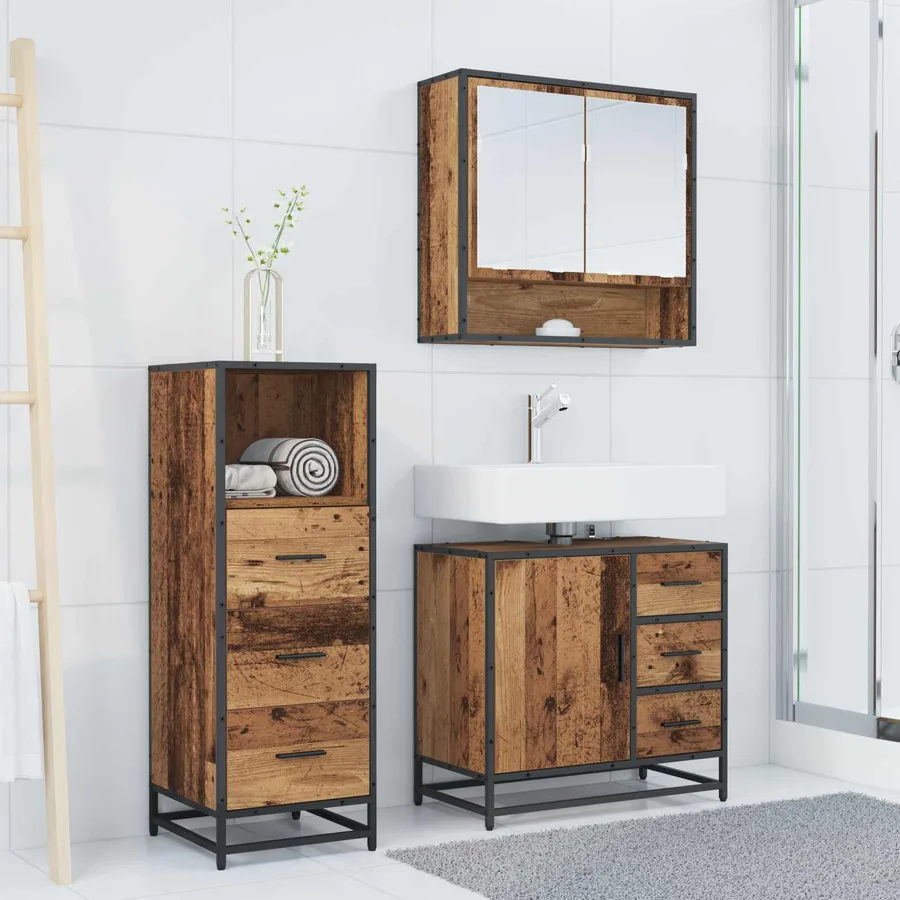 Ensemble de mobilier de salle de bain 3 pcs Bois Ancien - 4