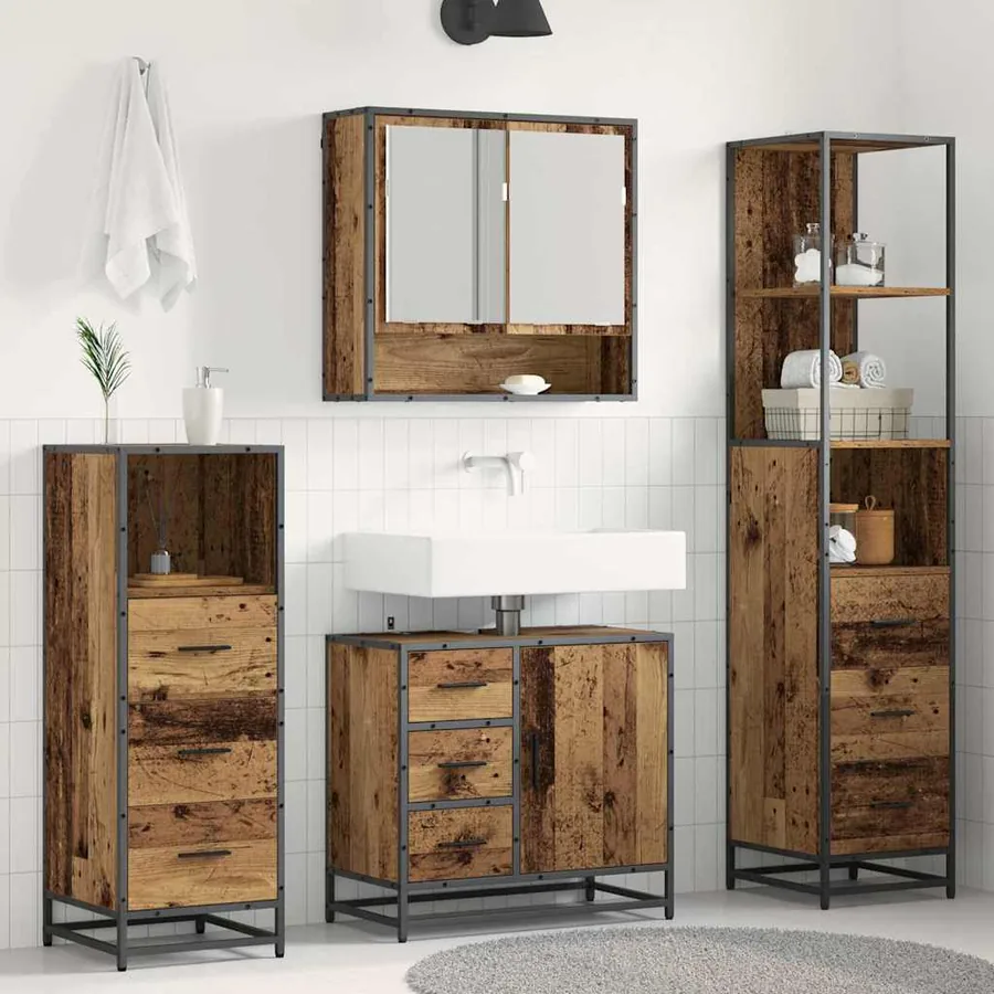 Ensemble de mobilier de salle de bain 4 pcs Bois Ancien