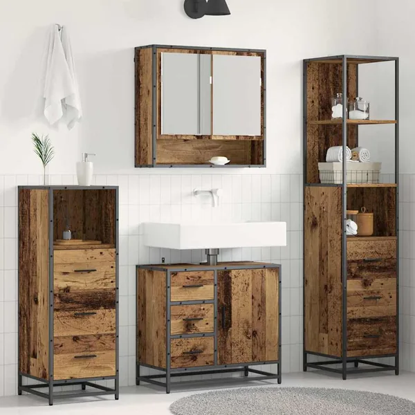 Ensemble de mobilier de salle de bain 4 pcs Bois Ancien