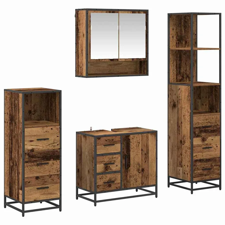 Ensemble de mobilier de salle de bain 4 pcs Bois Ancien - 2