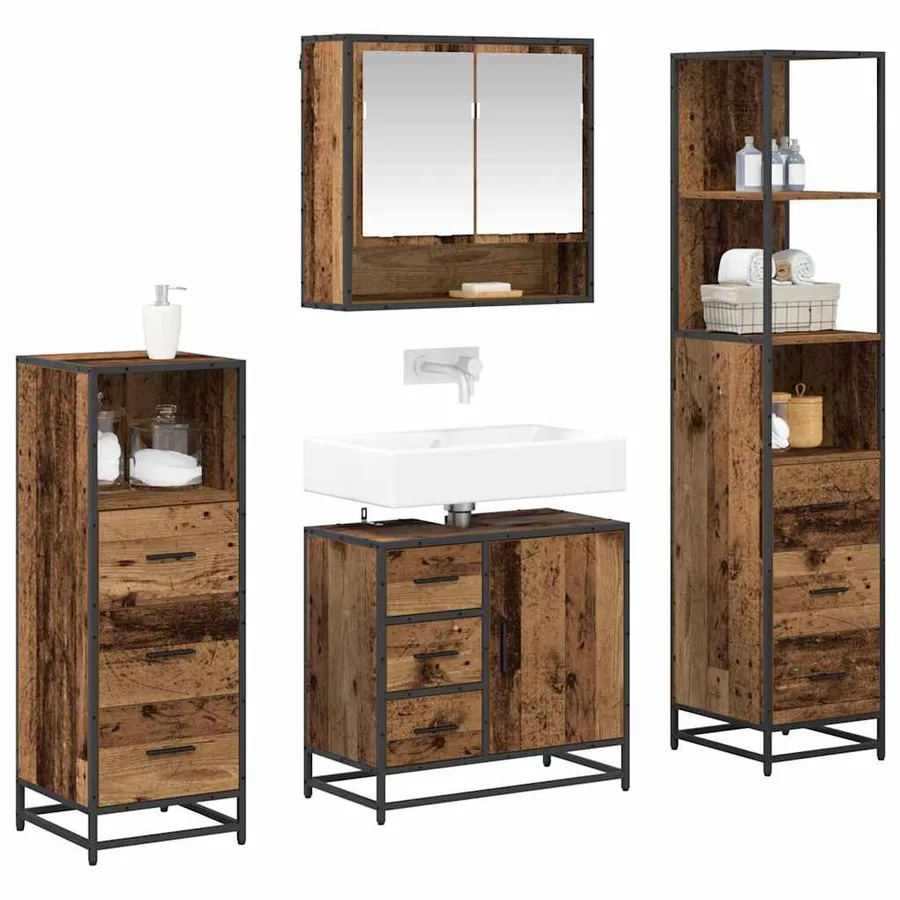 Ensemble de mobilier de salle de bain 4 pcs Bois Ancien - 3