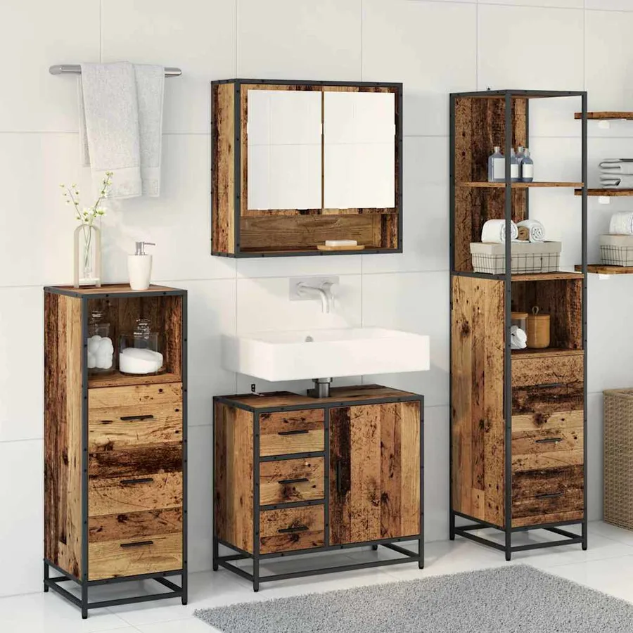 Ensemble de mobilier de salle de bain 4 pcs Bois Ancien - 4