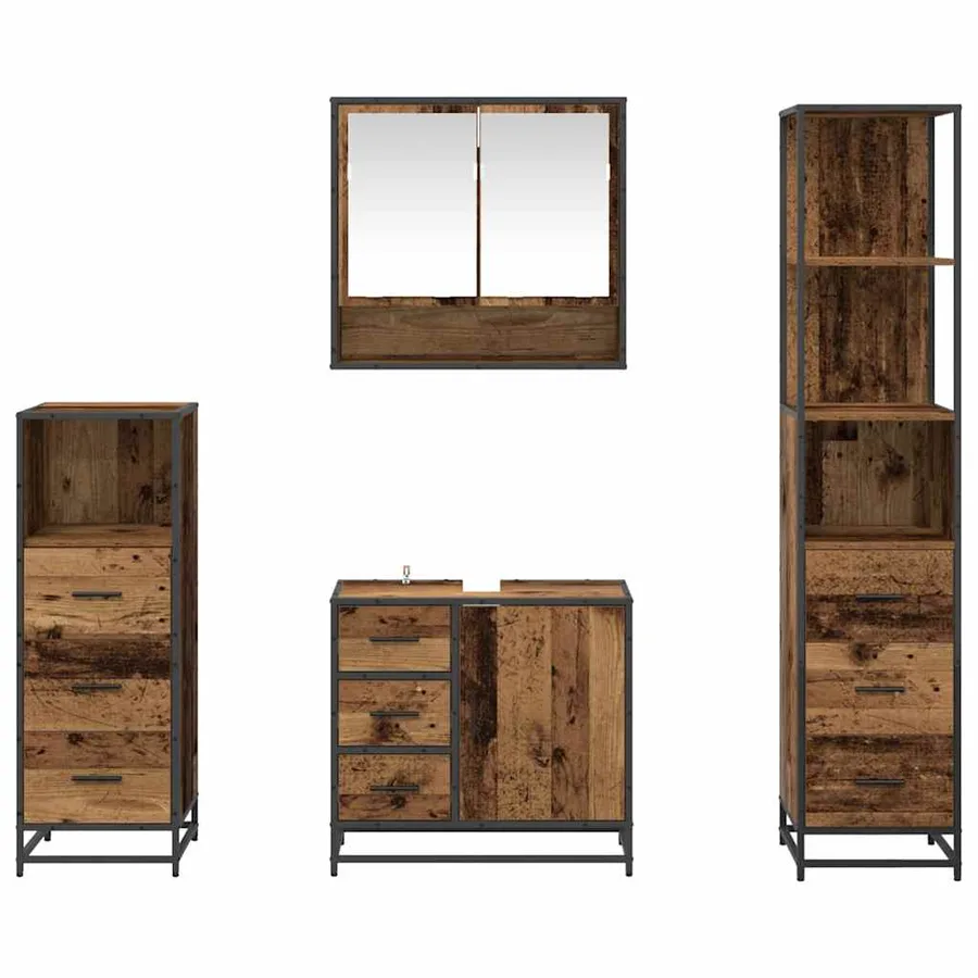 Ensemble de mobilier de salle de bain 4 pcs Bois Ancien - 9