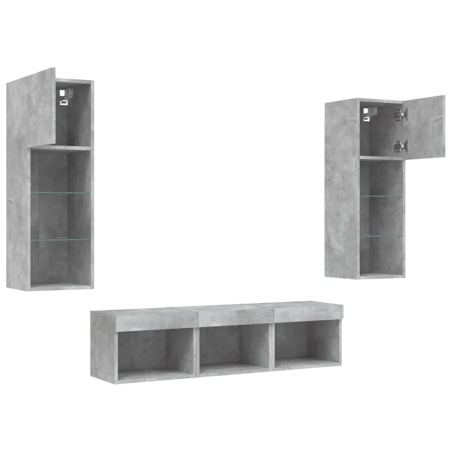 Unités murales TV avec LED 5 pcs gris béton bois d'ingénierie - 5