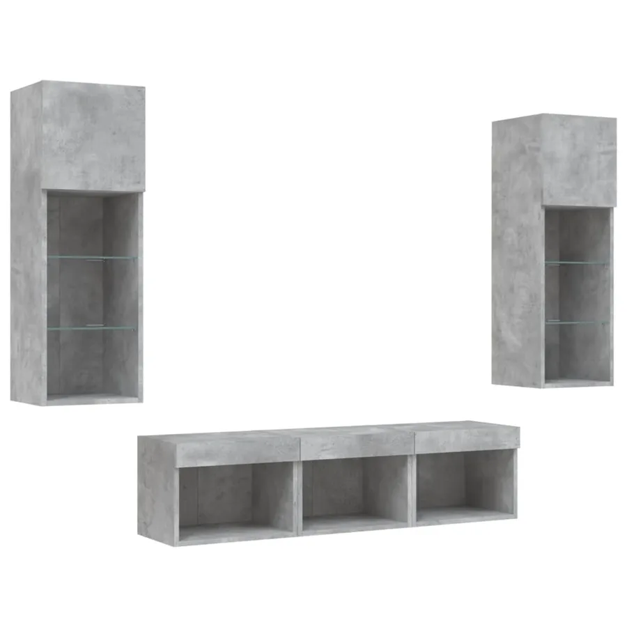 Unités murales TV avec LED 5 pcs gris béton bois d'ingénierie - 6