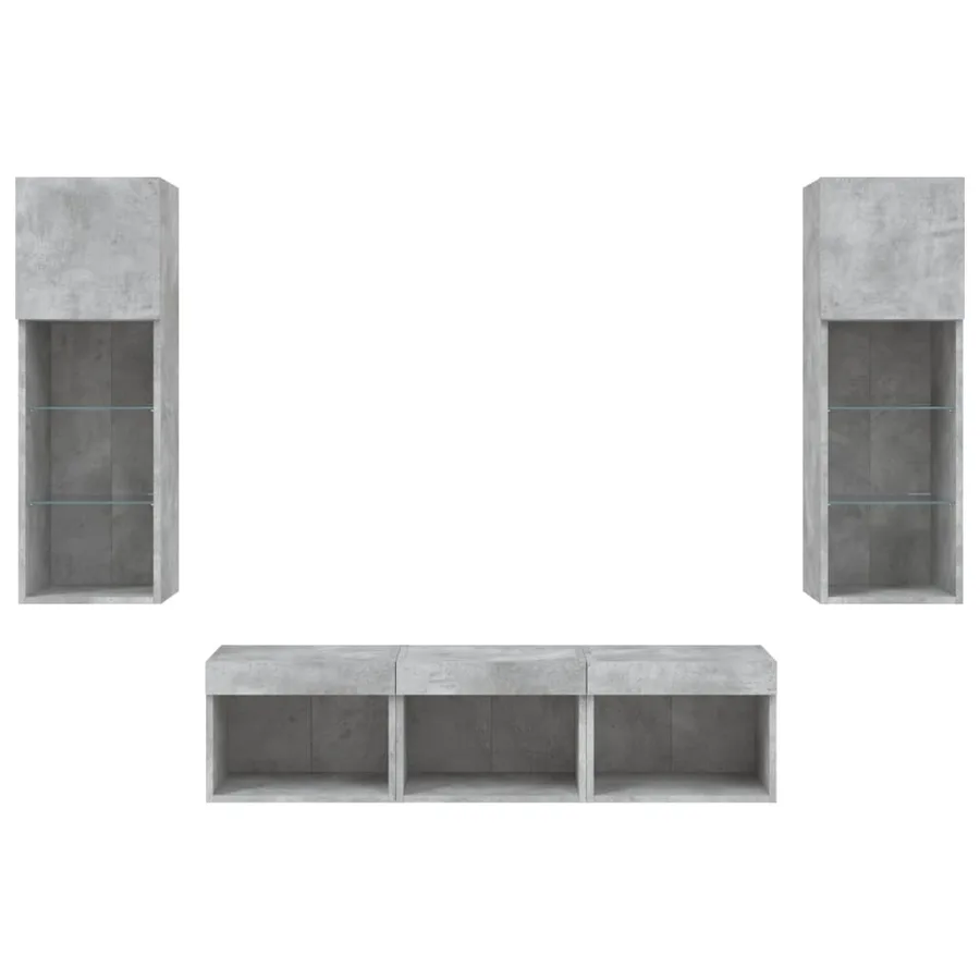Unités murales TV avec LED 5 pcs gris béton bois d'ingénierie - 7