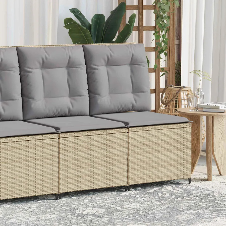 Canapé de jardin avec coussin Beige et gris polyrotin - 3