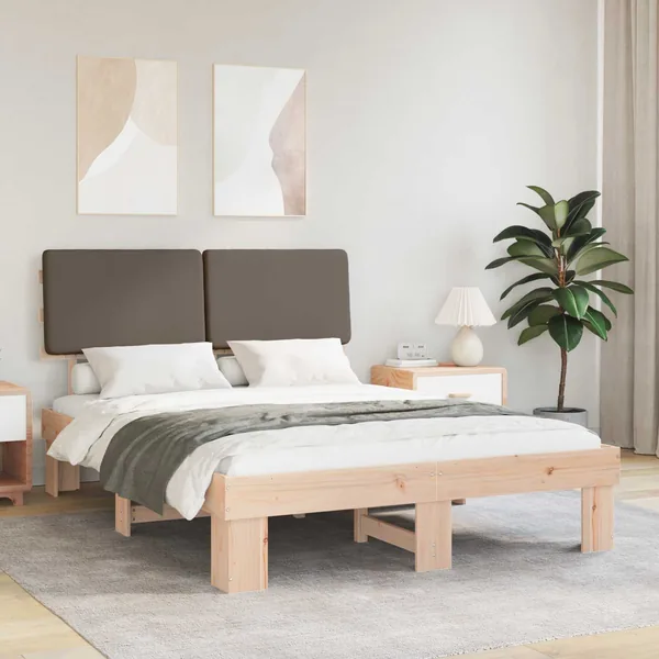 Cadre de lit avec tête de lit rembourrée Taupe 150 x 200 cm