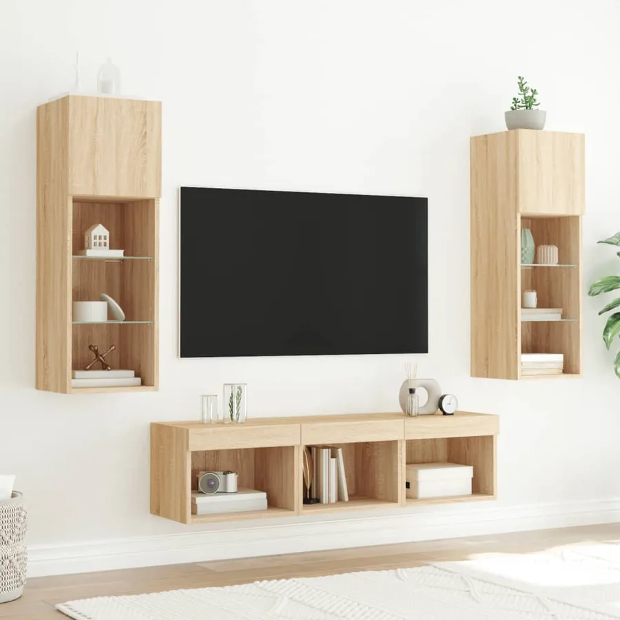 Unités murales TV avec LED 5 pcs chêne sonoma bois d'ingénierie - 3
