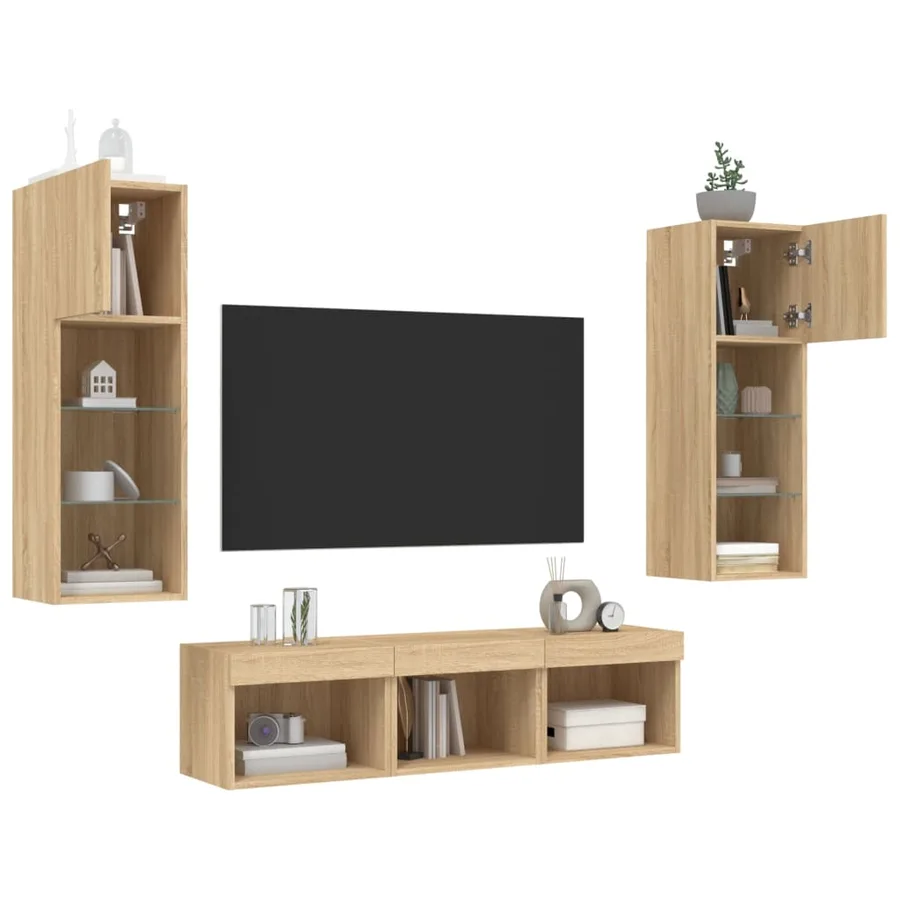 Unités murales TV avec LED 5 pcs chêne sonoma bois d'ingénierie - 4