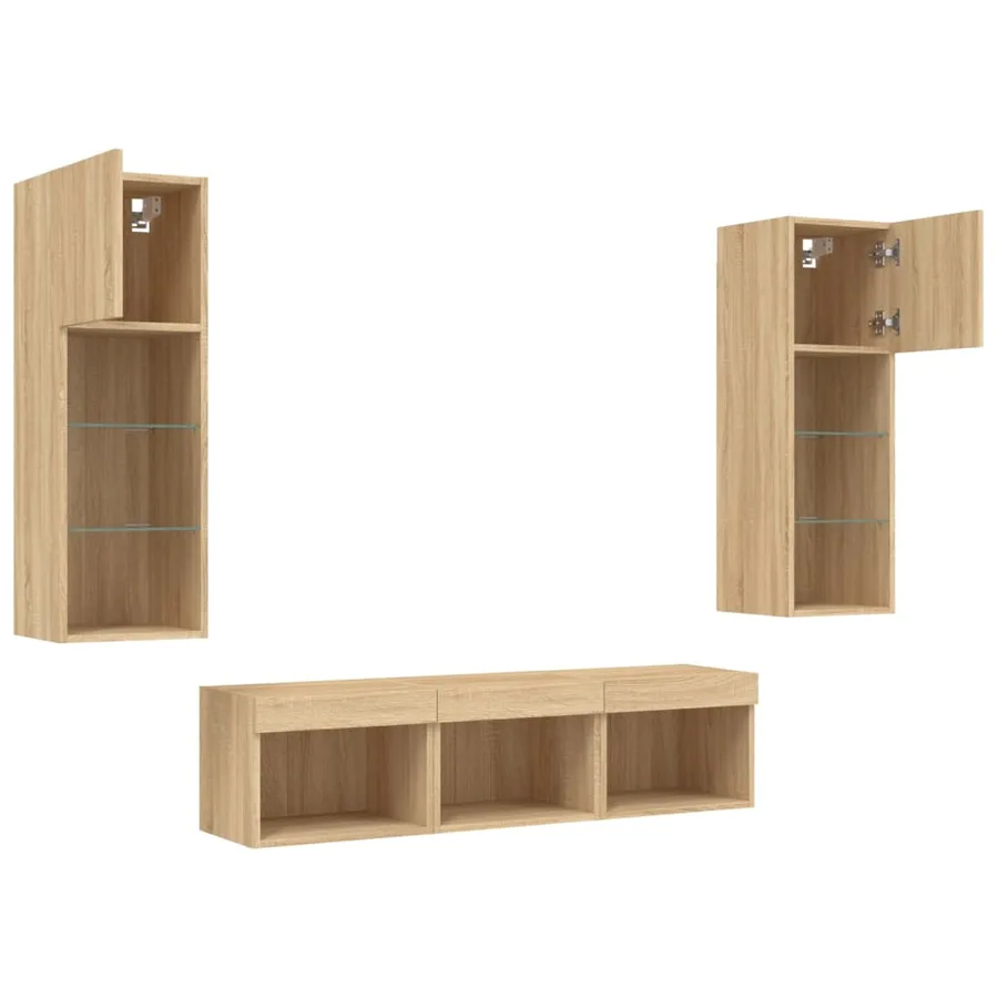 Unités murales TV avec LED 5 pcs chêne sonoma bois d'ingénierie - 5