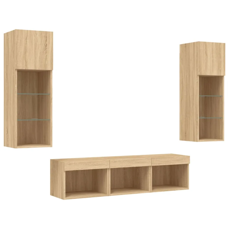 Unités murales TV avec LED 5 pcs chêne sonoma bois d'ingénierie - 6