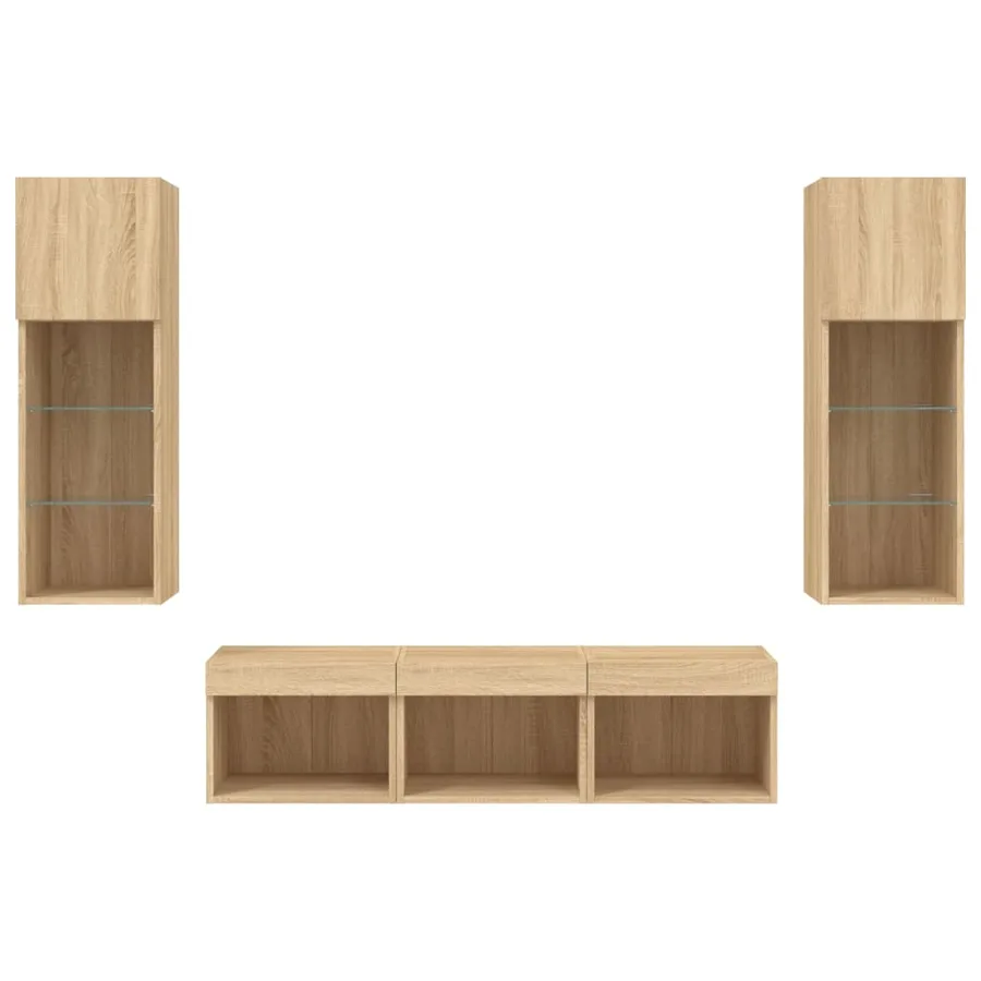 Unités murales TV avec LED 5 pcs chêne sonoma bois d'ingénierie - 7