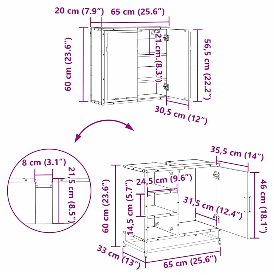 Ensemble de mobilier de salle de bain 2 pc Chêne artisanal - 18