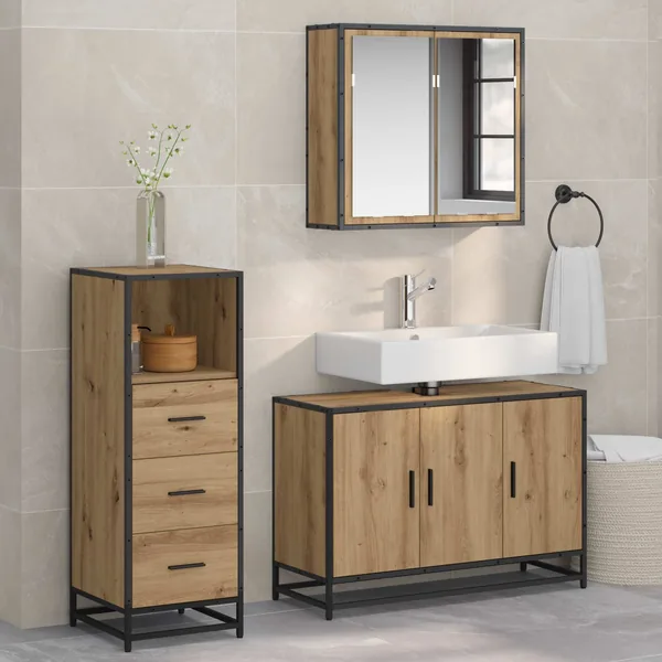 Ensemble de mobilier de salle de bain 3 pc Chêne artisanal