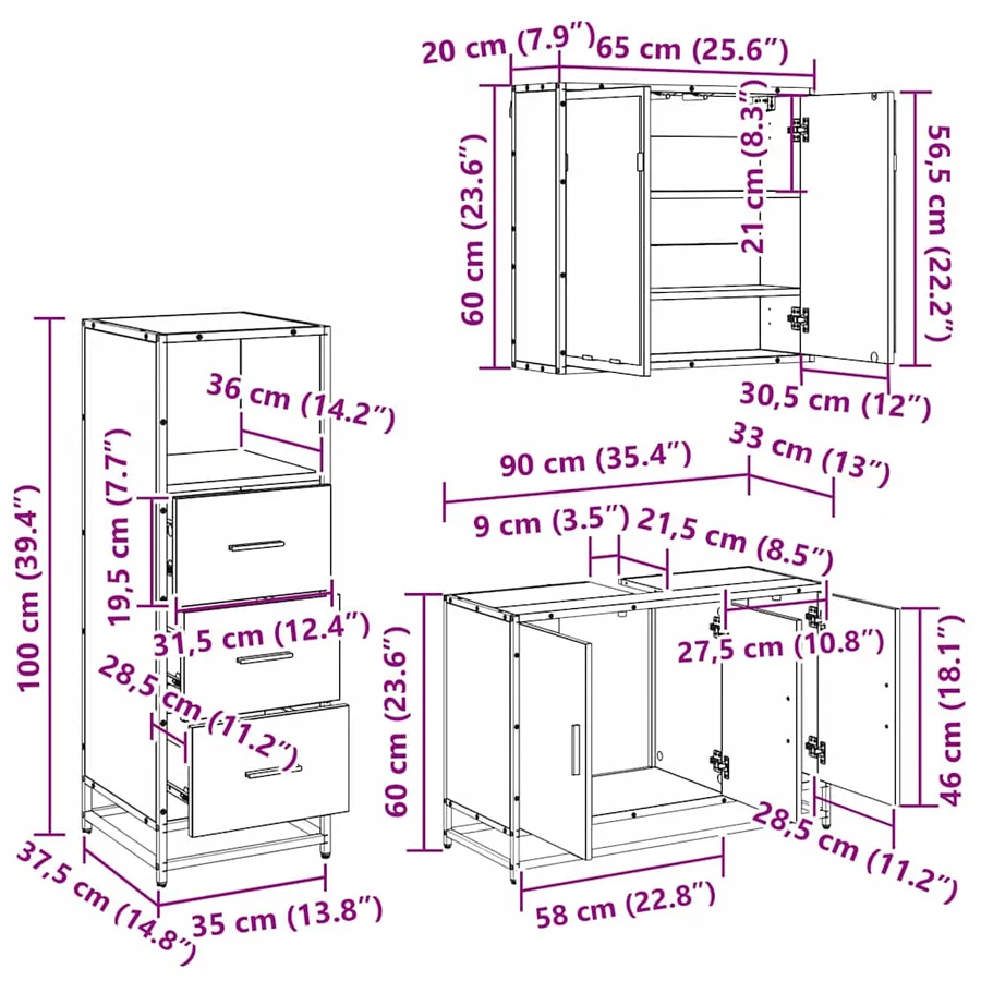 Ensemble de mobilier de salle de bain 3 pc Chêne artisanal - 10